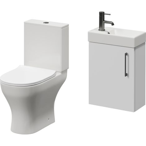 Napoli Cube Gloss White 400mm Single Door Wall Mounted Vanity Unit and Jubilee Toilet Suite with Align Basin - 400mm - Gunmetal Grey 160mm Handle