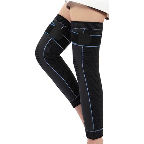Genouillère de sport avec sangle Velcro ajustable, manchon de compression long, protection antidérapante pour la course, le fitness, le basketball, tension réglable (1/2)