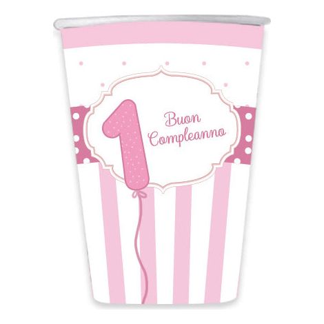 Big Party Bicchieri Carta Buon Primo Compleanno 250 Cc Cf 8 Pz Rosa