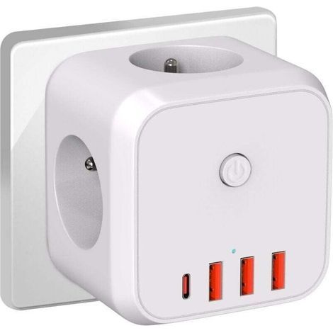 [JAMAIS UTILISÉ] Multiprise murale Cube, prise de charge USB 7 en 1 avec 3 prises secteur, multiprise commutée 4 000 W pour salon, bureau et chambre