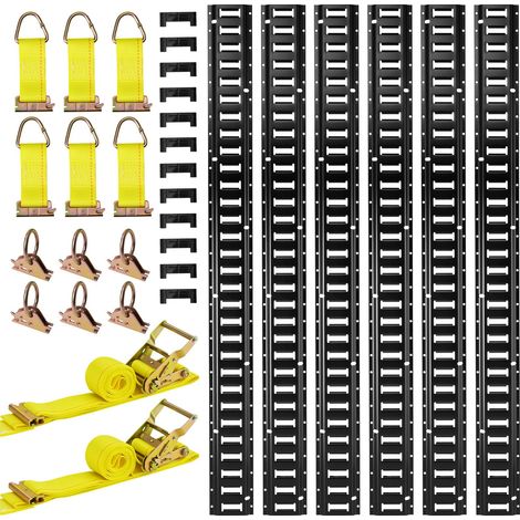 Kit Rails Arrimage E-Track, 6 Rails E Track de 1,5 m, 26 Accessoires comprenant 2 Sangles à Cliquet, 6 Joints Toriques, 6 Attaches avec Anneau en D, 12 Embouts, pour Fourgons Remorques Garages (1/5)