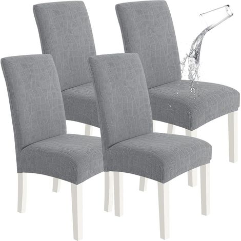 Ensemble de quatre housses de chaise, housse de chaise extensible moderne, housse de chaise lavable, gris clair (1/5)