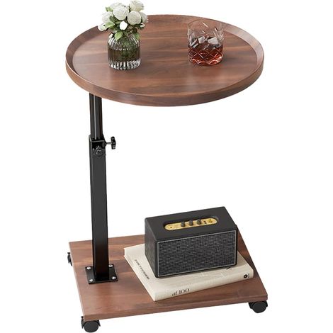Table d'appoint C pivotante à 360°, hauteur réglable, avec support pour téléphone/tablette, sur roulettes – Idéal pour canapé, lit, petits espaces (1/5)