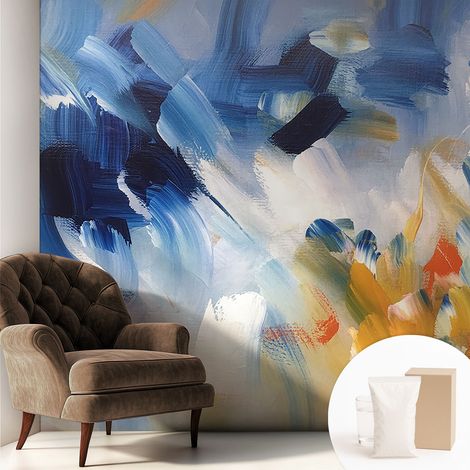Tapete Vliestapete mit Kleber modern - Wanddeko für Küche - Klebefolie Wand - luxus Look Farbenfrohe Pinselstriche 250x250 cm (1/5)