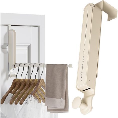 [JAMAIS UTILISÉ] Porte-manteau de porte extensible pliable 34 cm - En métal - Pour 6 cintres - Pas de perçage nécessaire - Avec fente antidérapante pour moins de 4,4 cm - Pour sacs, vêtements et servi (1/4)