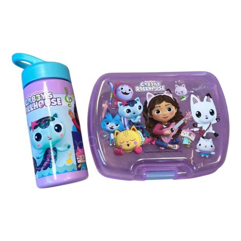 Set Repas Enfant Gabby et la Maison Magique avec Boîte à Gouter et Gourde 420ml Plastique violet pour Ecole (1/3)