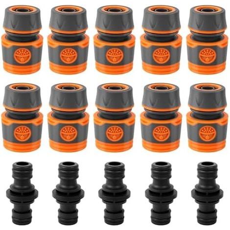 Embout Tuyau Arrosage, 10 Pièces 1/2 Pouce Extension rapide du tuyau Kit de Raccord d'Arrosage Avec 5 connecteur pour début et Fin Necessaire Darrosage - (1/5)