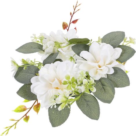Anneaux de bougie blancs, couronne florale décorative, 4 pièces, anneaux de bougie pilier artificiels (1/5)
