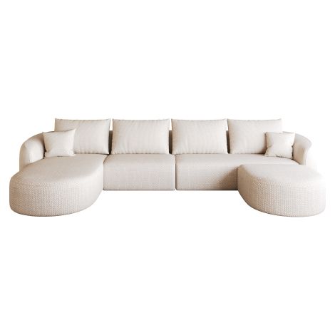 Canapé d’angle modulable 3 places 336 cm avec pouf, méridienne à gauche, sans structure rigide, sans montage, blanc (1/5)