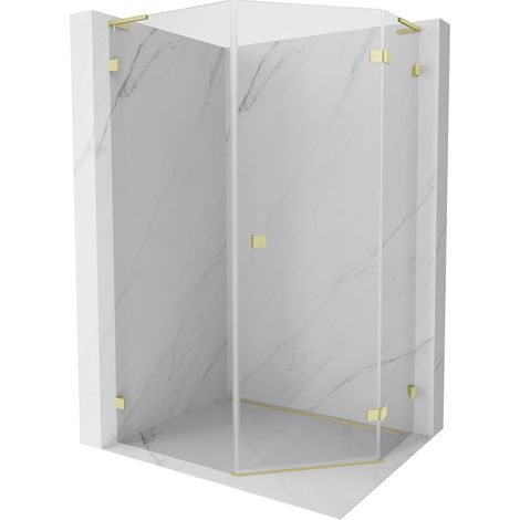 Mexen Lunar L Fünfeck-Duschkabine rechts öffnend 90 x 100 cm, transparent, gebürstetes Gold - 831L-090P-100L-55-00-P (1/5)