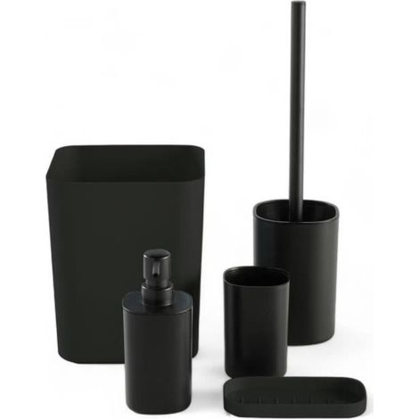 Set da 5 accessori BAGNO - TODAY - UTILITY - Dispenser sapone, porta-spazzolini, portasapone, spazzola WC, bidone - Nero (1/4)