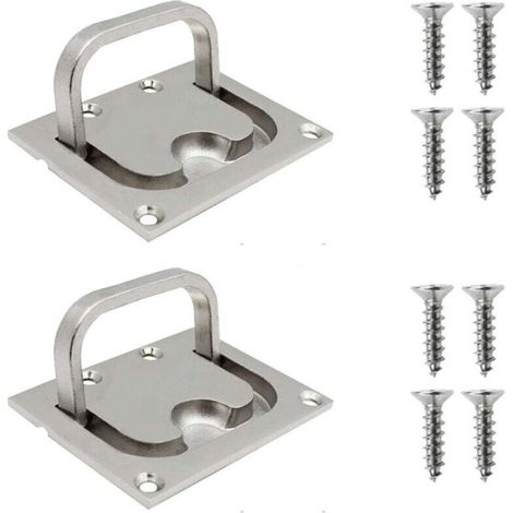 Poignée de Trappe pour Bateaux Poignée Marine en Acier Inoxydable Trappe Encastrée pour Bateau Poignée de Traction Encastrée avec 5 Vis pour Casier d'armoire Marine Yacht Boat(76 57mm)(2pcs) (1/4)