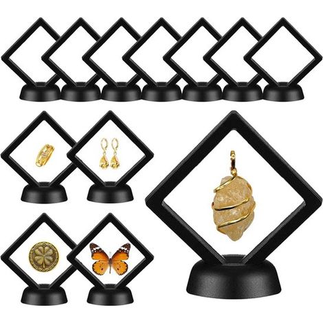 Coffret à bijoux 12 pièces - Présentoir à bijoux - Vitrine flottante 3D - Boîte de présentation - Film élastique - Anti-poussière - Pour colliers, boucles d'oreilles, bagues, médailles, pierres précie (1/5)