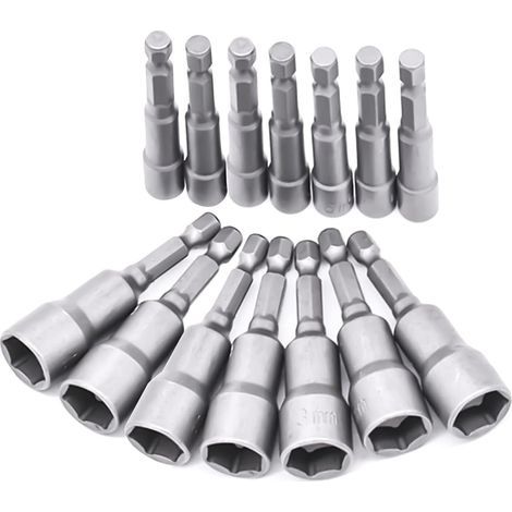 Juego de 14 piezas de puntas de destornillador de 6-19 mm - adaptador hexagonal, para taladro manual, destornillador eléctrico, llave de vaso (longitud 65 mm) (1/5)