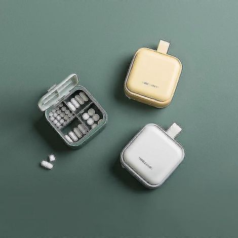 Pilulier de voyage à 4 compartiments, boîte de rangement pour pilules vitaminées en plastique avec boucle (jaune)