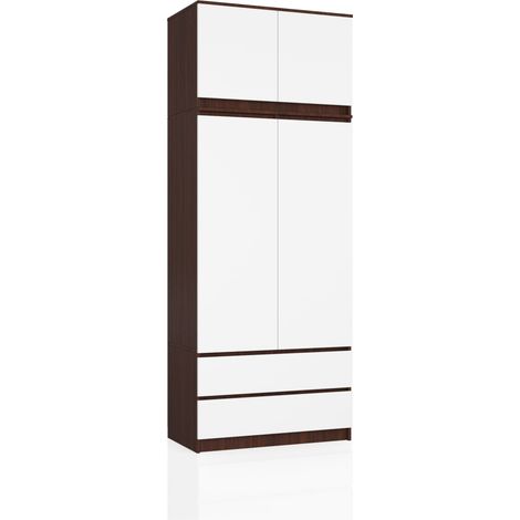Armadio AKORD S90 con sopralzo Wengé 90 cm 2 ante 2 cassetti inserto frontale Bianco 90x51x234 cm