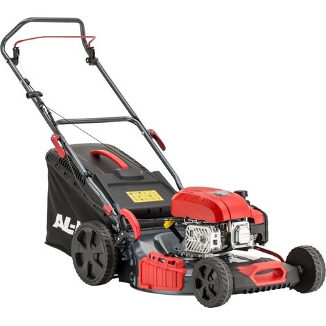 Tondeuse à Gazon à Essence Largeur de Coupe 46 cm Puissance du Moteur 1,9 KW Réglage Central de la Hauteur de Coupe Fonction 4INONE Boîtier en tôle d'acier pour pelouses jusqu'à (1/5)
