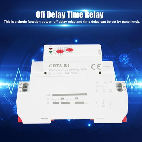 Relais temporisé à la coupure GRT8-B1, mini, pour rail DIN, 12 V AC/DC, 240 V. (1/5)