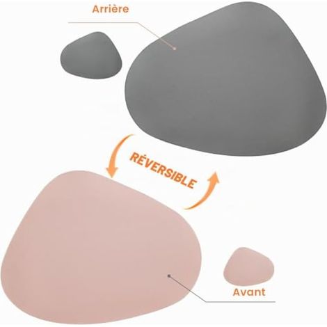 Lot de 4 sets de table lavables et dessous de verre ovales résistants à la chaleur - Aspect cuir antidérapant - Pour cuisine, table à manger, restaurant (gris rose) (1/3)