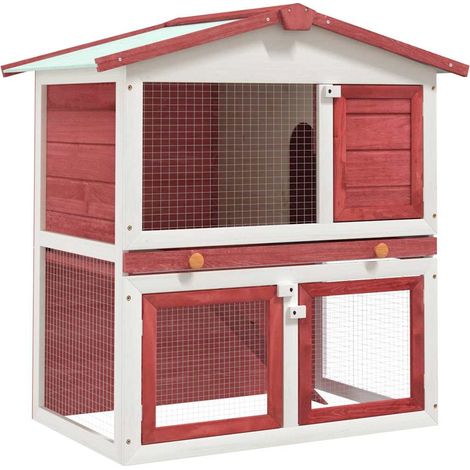 Clapier à lapin extérieur - Enclos Poulailler pour animaux 3 portes Rouge Bois BV919799 - BonneVie (1/5)
