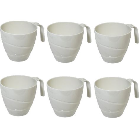 Set di 6 Tazze da Latte Cappuccino in plastica con manico Bianco Panna 33 Cl Ideale per Uso Quotidiano Ufficio, Pic-Nic campeggio camping