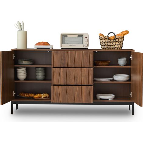 CHICFURN Credenza 150x40x80 cm in MDF marrone scuro, 3 cassetti, cucina e soggiorno (1/5)