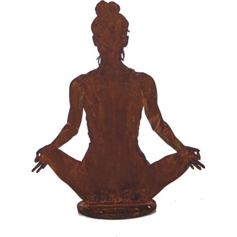 Statue de Jardin Femme Yoga Métal Rouillé : Déco Zen - Rouille (1/2)