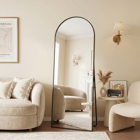 BLANKETSWARM - Miroir sur Pied Arqué 165 x 60cm,Miroir Mural avec Support,Cadre en Alliage d’Aluminium,Verre Trempé,Grand Miroir pour Chambre,Salon(Doré)