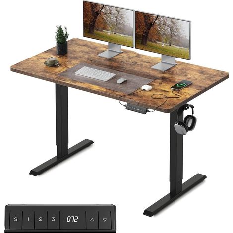 FEZIBO Schreibtisch Elektrisch Höhenverstellbar 100x60 Steh-Sitz Braun (1/5)