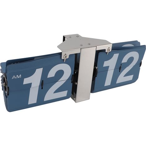Horloge à bascule automatique, mécanique, alimentée par batterie, rétro numérique, pour bureau, suspension murale, support argenté 12H et bleu (1/5)