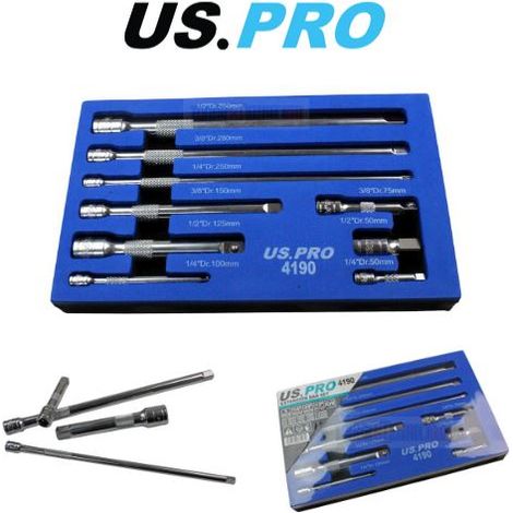 US PRO EXTENSION BAR SOCKET SET 9PC 3/8"" 1/4"" 1/2"" DRIVE RATCHET SET 4190