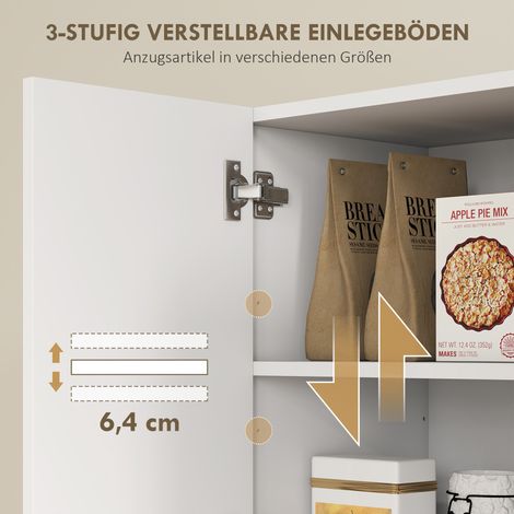 Armoire de cuisine avec étagères ouvertes, compartiments, casier à vin, placard de rangement à 5 portes, MDF, blanc (1/5)