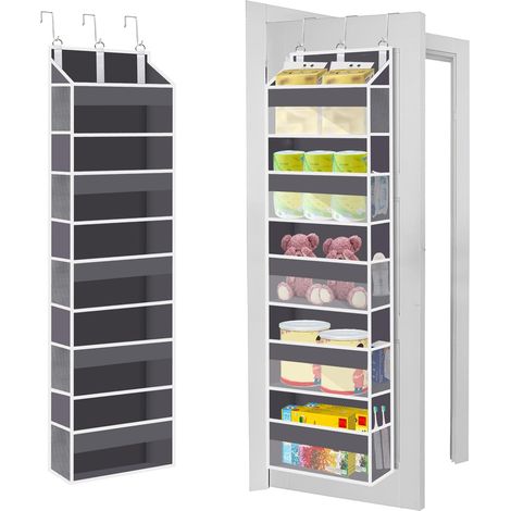 1 Organisateur de porte, 5 compartiments, tissu non tissé, crochets métalliques, gris, pour salle de bain, chambre, camping (1/5)