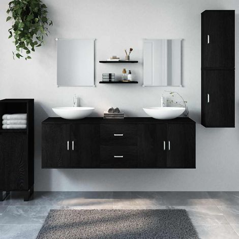vidaXL 7 Piece Bathroom Furniture Set Black Engineered Wood (1/5)