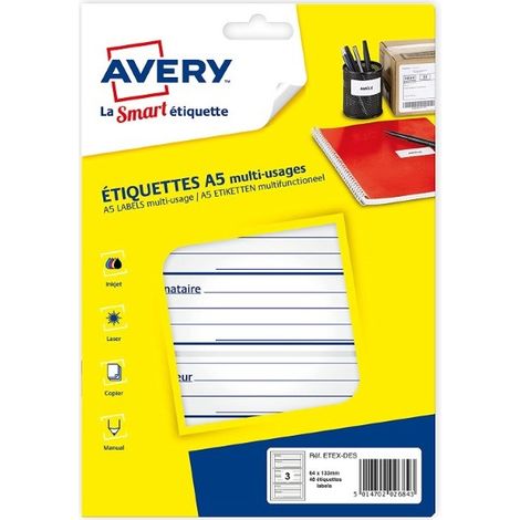 Avery Ete003 etiquetas blancas 64 x 133 mm 48 unidades
