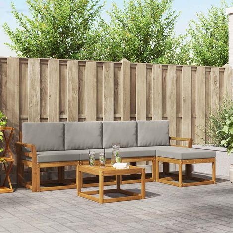 Outdoor-Sofagarnitur mit Kissen 6 pcs Natürlich und Hellgrau