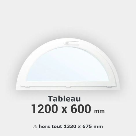 Fenêtre demi-lune PVC blanc à soufflet H 60 x L 120 cm tableau pour pose en neuf (1/2)