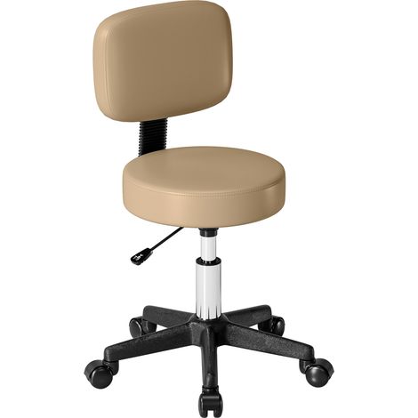Höjdjusterbar rullpall med dossier, 72-84 cm, pivotant 360°, tabouret de travail pour bureau ou salon, beige clair (1/5)