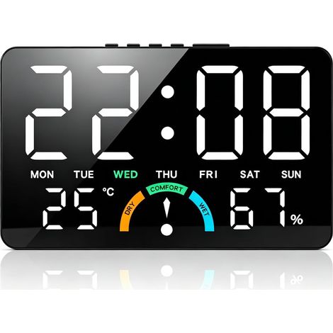 Digitaler Wecker mit Licht, große LED-Digitaluhr ohne Ticken, moderner Designwecker, präziser digitaler Radiowecker, 2 Weckzeiten, einstellbare Helligkeit, für tiefe Schlafenszeiten geeignet (1/5)