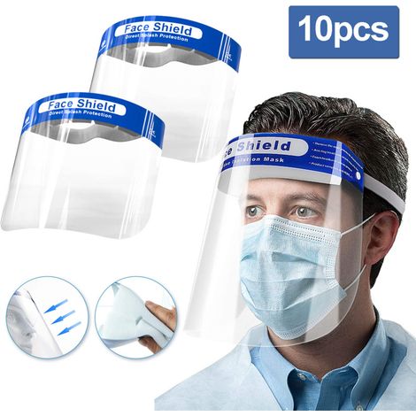 SWANEW Confezione da 10 visiere protettive. maschera in plastica leggera e regolabile per prevenire saliva. gocce. polline e polvere (1/5)