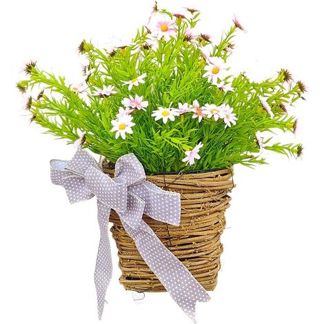 Frühlings- und sommerlicher Blumenkranz [39 cm], Weidenkorb für die Haustür, künstliche Blumendekoration für Wand und Fenster, Landhausstil, Dekoration für das Ferienhaus (1/2)
