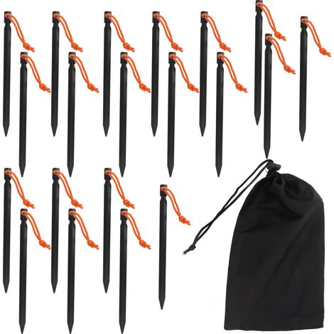 20 piquets de tente en V résistants avec cordes pour camping, 23 cm, noir - idéal pour tentes et auvents extérieurs (1/5)