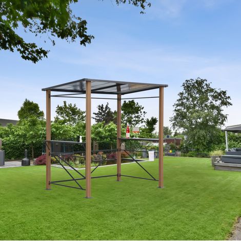 Leco Aluminium Luxus-Grillpavillon in Holzoptik, anthrazit-grautransparent, 2,35 x 1,50 x 2,27 m (L x B x H) (1/5)