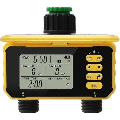 Digitaler, solarbetriebener automatischer Bewässerungsregler mit 2 Ausgängen für Außengärten (1/5)