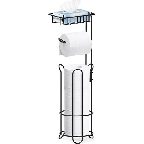 YMYNY Porte Papier Toilette sur Pied Amovible Debout Noir Distributeur de 3 Rouleaux avec Support pour Lingettes Humides Distributeur de Papier Toilette en Métal de Salle de Bain (1/5)