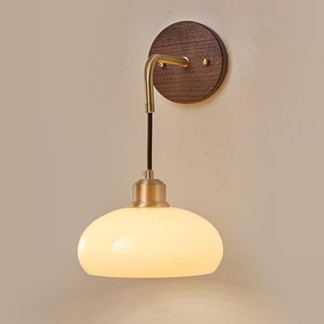 Milky White Glass Wall Sconce Mid Century Modern Nordic Stripe Wood Lamp Japanese Bedside Lighting for Living Room Bedroom