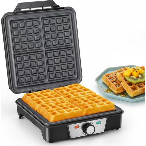 Gaufrier, Mini Gaufrier Professionnel pour Gaufres Classiques, 1200W Machine à Gaufres Multifonctions et Croques 4 Tranches, Waffle Maker avec Température Réglable, Facile à Ranger et Nettoyer (1/5)