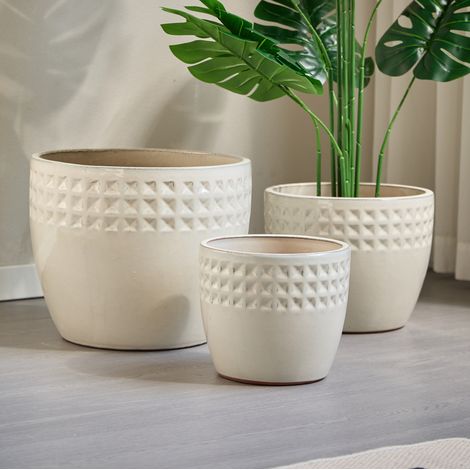 Set di 3 vasi in ceramica smaltata crema, Ø38/30,5/23 cm, con drenaggio (1/5)