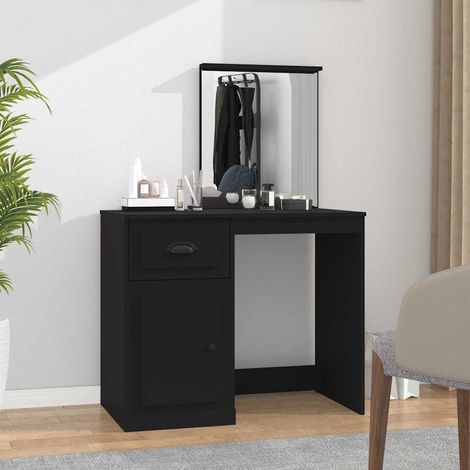 vidaXL Coiffeuse avec miroir noir 90x50x132,5 cm bois d'ingénierie (1/5)