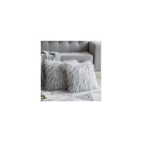 Lot de 2 housses de coussin en fausse fourrure, gris clair, 40x40 cm, super douces, décoratives pour canapé, salon, chambre.